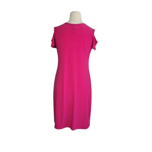 Clara Sunwoo Cold Shoulder Sheath Mini Dress Small Pink V-neck Slinky Stretch - Picture 4 of 9